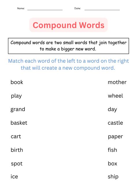 Printable Grammar Compound Words Worksheets And Activities For Grade 1