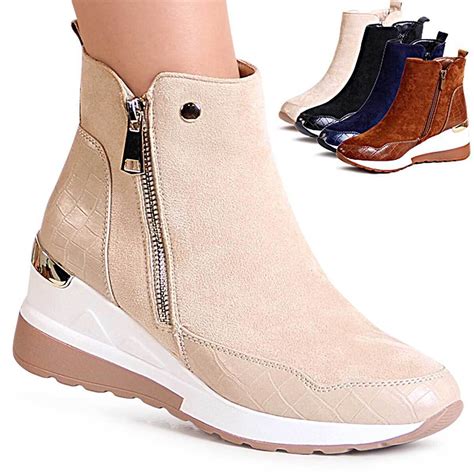 Damenschuhe Keilabsatz Stiefeletten Sneaker Halb Stiefel Plateau Ankle