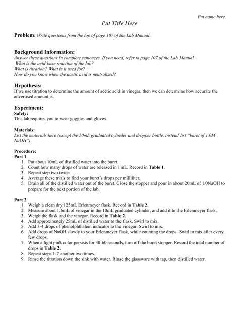 Titration Lab Report - to be filled in - Siverling