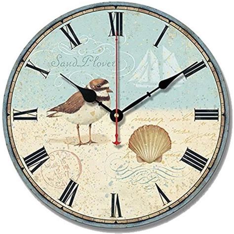 Vintage Oiseau En Bois Silencieux Chiffres Romains Rond Horloge Murale