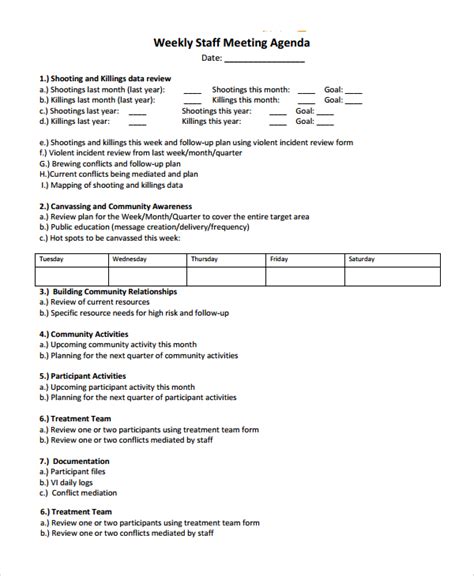 Weekly Staff Meeting Agenda Template Tutore Org Master Of Documents