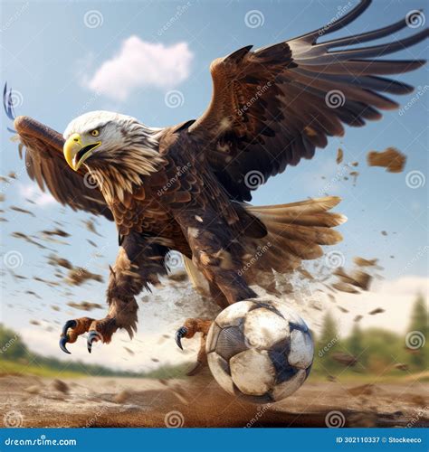 Realistic Eagle Kicking Soccer Ball: Surrealistic Wildlife Art Stock ...