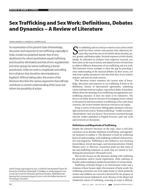 Sex Trafficking And Sex Work Definitions Debates And Dynamics A Review