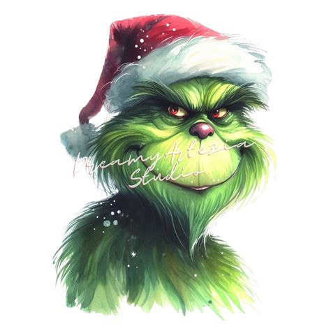 Christmas Grinch Clipart Set Digital Prints Watercolor Grinch Clipart Png Etsy