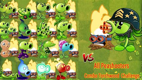 Pvz 2 Gameplay Mega Gatling Pea And All Peashooters And Torchwood Combo