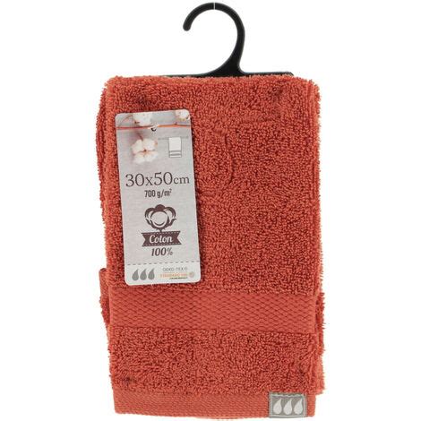 Lot de 4 Serviettes de toilette tissu éponge 100 Coton Terracotta 30 x