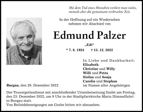 Traueranzeigen von Edmund Palzer Allgäuer Zeitung