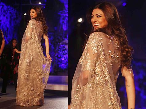 Bollywood Actress Saree Collections Sushmita Sen In Sheer Shimmer Saree At Manish Malhotra‘s