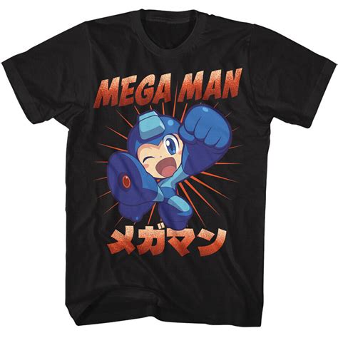 Mega Man T Shirt Mens Official Cap Com Japanese Kick New Black Merch