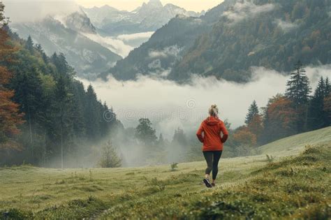 Woman Running On Mountain Trail Stock Photo Image Of Challenge
