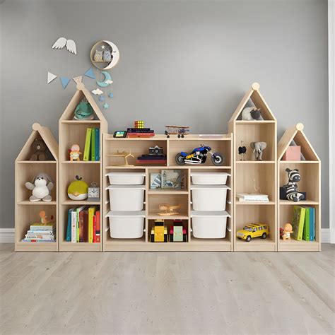 Solid Wood Kids Storage Cubby Nordic Home Freestanding Bookcase - 157"L ...