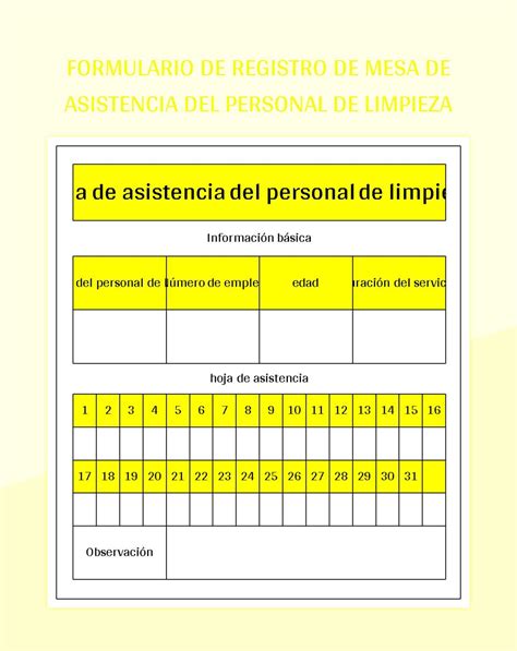 Plantilla De Formato Excel Formulario De Control De Asistencia Del