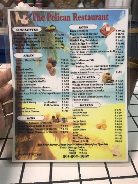 Menu At Pelican Restaurant Lake Worth