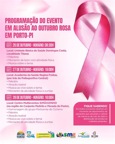 Secretaria De Saúde De Porto Realizará 03 Dias De Evento Em Alusão Ao Outubro Rosa Com Uma Vasta