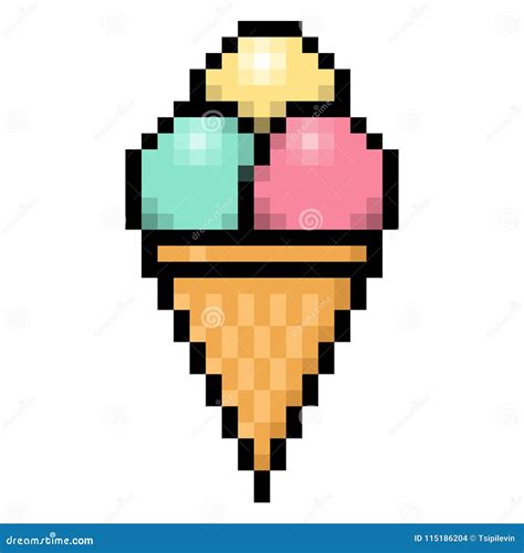 Ice Cream Cone Pixel Art On White Background Stock Illustration Illustration Of Cone Food