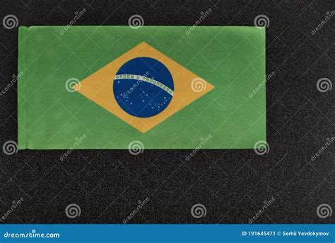 Flag Of Brazil On Black Background National Symbol Of Federative