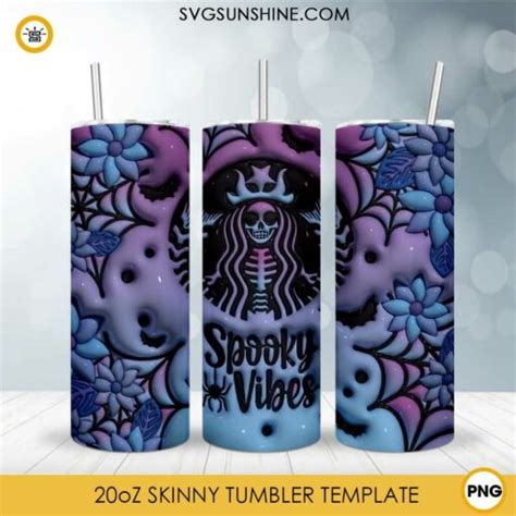 Spooky Vibes Skeleton Starbucks D Puff Oz Skinny Tumbler Design Png