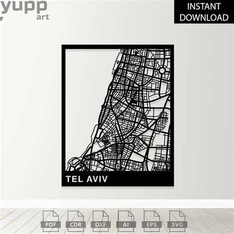 Tel Aviv Map Print And Cut Files Israel Map Laser Cut Jewish Svg File