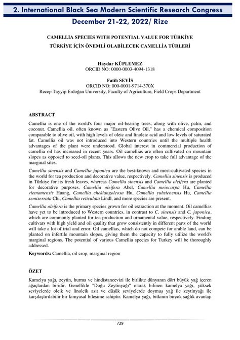 (PDF) CAMELLIA SPECIES WITH POTENTIAL VALUE FOR TÜRKİYE