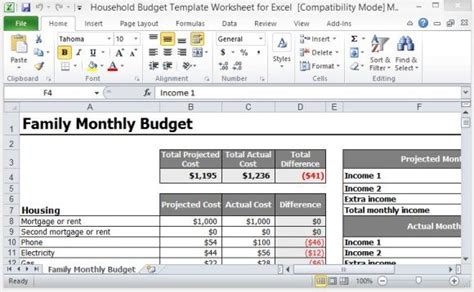 Household Budget Template Worksheet For Excel