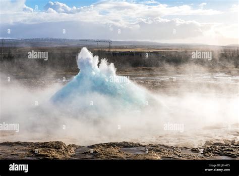 Strokkur Geysir Hot Spring Eruption In Golden Circle Iceland Stock