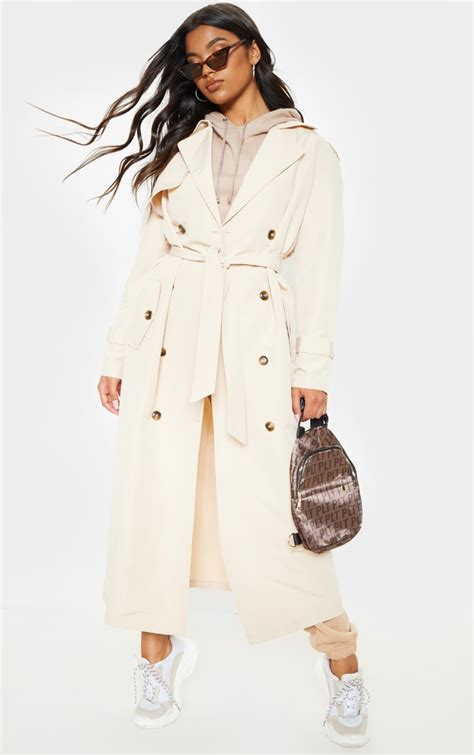 Stone Oversized Trench Coat Coats And Jackets Prettylittlething Usa