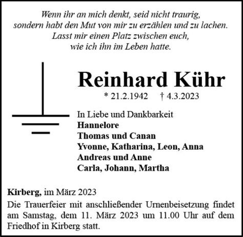 Traueranzeigen Von Reinhard K Hr Vrm Trauer De