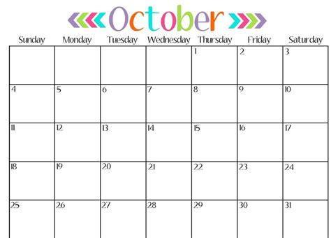 Blank Printable October Calendar – Printable Template Calendar