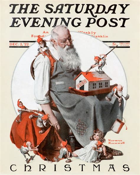 Santa And His Elves 1922 By Norman Rockwell Paper Print Norman