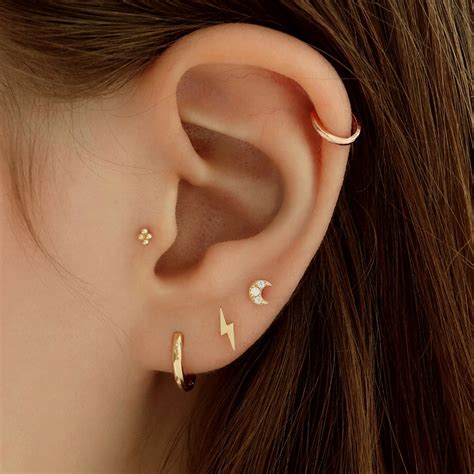 Solid K Gold Lightning Bolt Stud Earring With A Ball Screw Back This