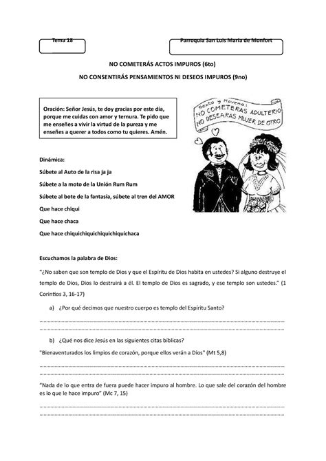 Tema 18 6to Y 9no Mandamiento No CometerÁs Actos Impuros 6to No ConsentirÁs Pensamientos