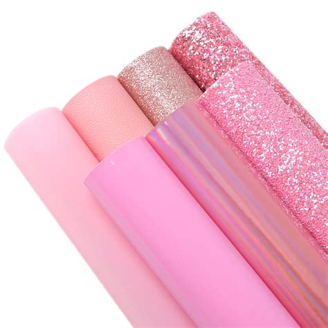 7pcs 20x33cm Rosa S Rie Faux Couro Sint Tico Folhas Chunky Glitter