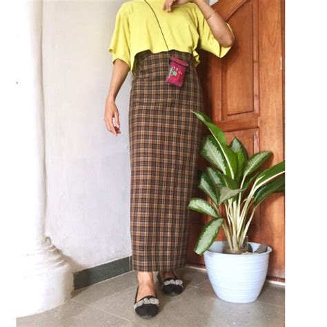 Jual Korean Skirt Rok Panjang Kotak Kotak Rok Tartan Rok Span Midi