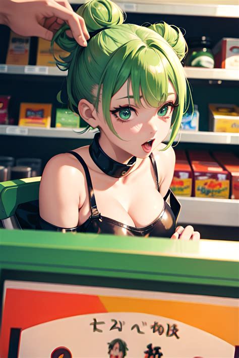 Anime Busty Small Tits 30s Age Ahegao Face Green Hair Hair Bun Hair Style Light Skin Film Photo