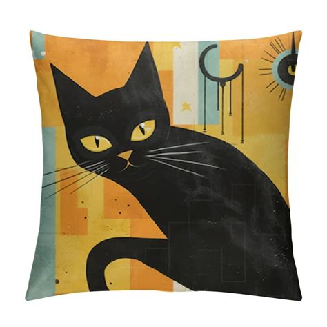 Comio Black Cat Mid Century Pillow Covers Midcentury Modern Throw