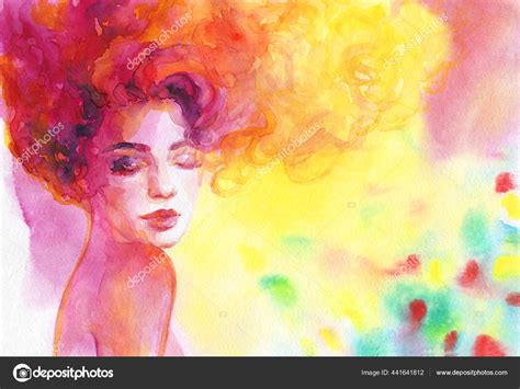 Watercolor Illustration Female Portrait Illustration Stock Photo By