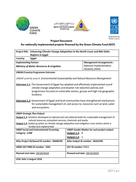 Gcf Undp 5945 Egypt Project Document Final 29 8 18 Pdf Sea Level