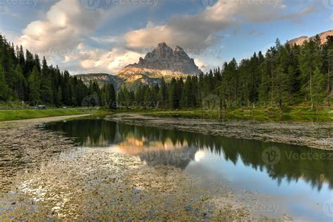 Summer view of Lake Antorno Lago di Antorno located in Dolomites area ...