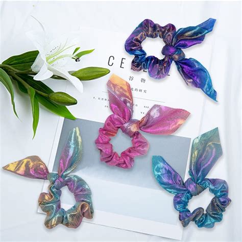 12 Pieces Hair Scrunchies Rabbit Bunny Ear Scrunchies Bow Scrunchies