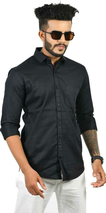 Men Slim Fit Solid Casual Shirt Black