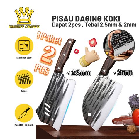 Jual Bright Crown Set Pisau Koki Dapur Super Tajam Stainless Gagang