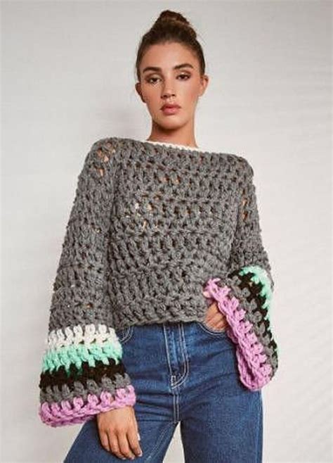 Chunky Knit Sweater Crochet Cropped Top Boho Hippie Style Etsy