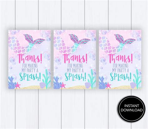 Mermaid Favor Tag Printable Download Mermaid Tag Mermaid Birthday