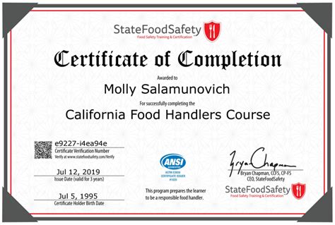 Food Handler Certification Molly Salamunovich