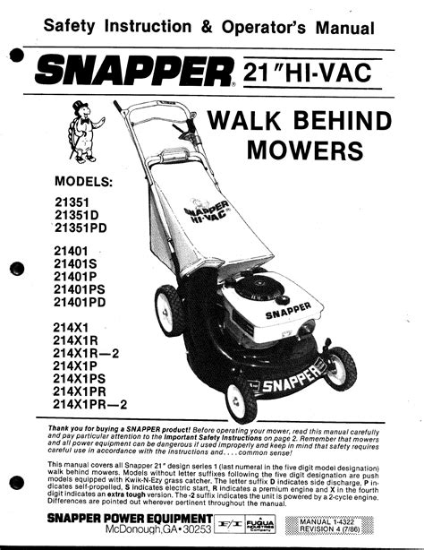 Snapper Lawn Mower 21401p User Guide