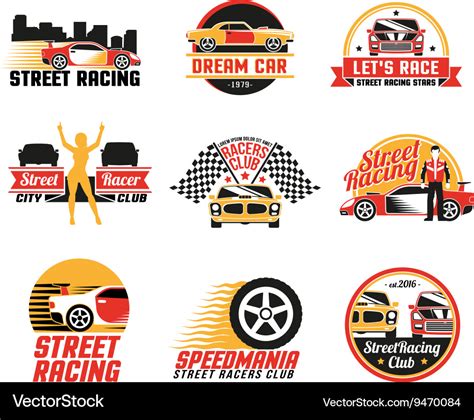 Street Racing Logo Emblems Icons Set Royalty Free Vector