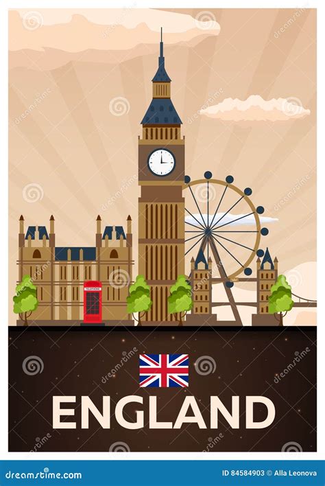Cartel Del Viaje A Inglaterra Ejemplo Plano Del Vector Stock De