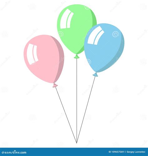 Three Balloons Pastel Colors On White Background Stock Vector