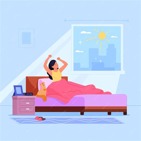 Premium Vector Wakeup Woman Morning Sunlight And Stretching Beautiful