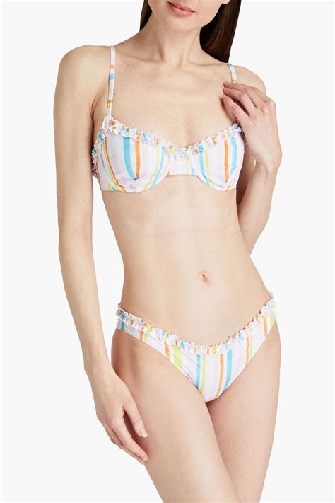 Solid Striped The Daphne Ruffled Striped Low Rise Bikini Briefs The